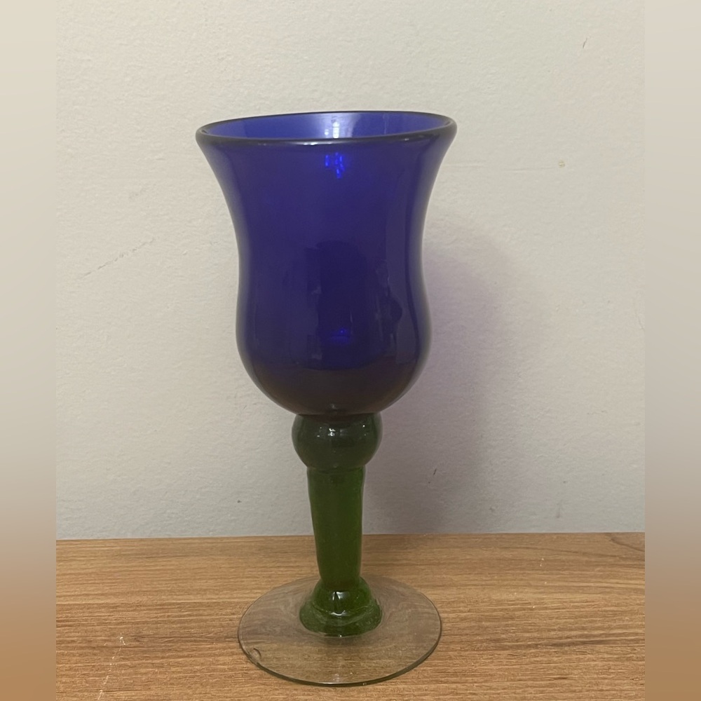 hand blown glass wine goblet